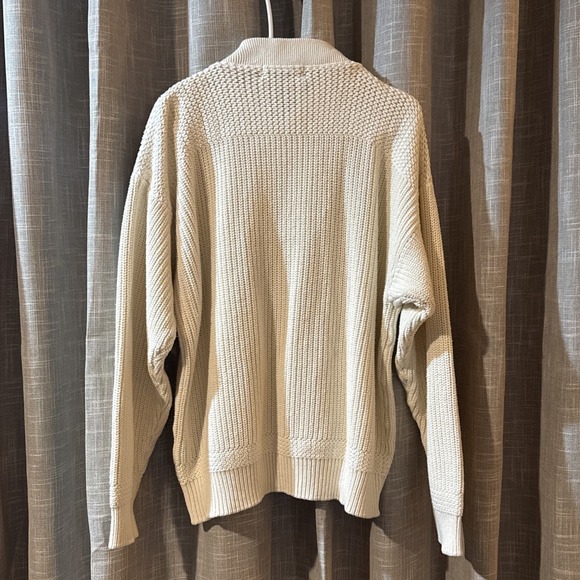VINTAGE Eddie Bauer Sweater Henley Cream Ribbed Fisherman Crewneck Knit 80s - Picture 6 of 8